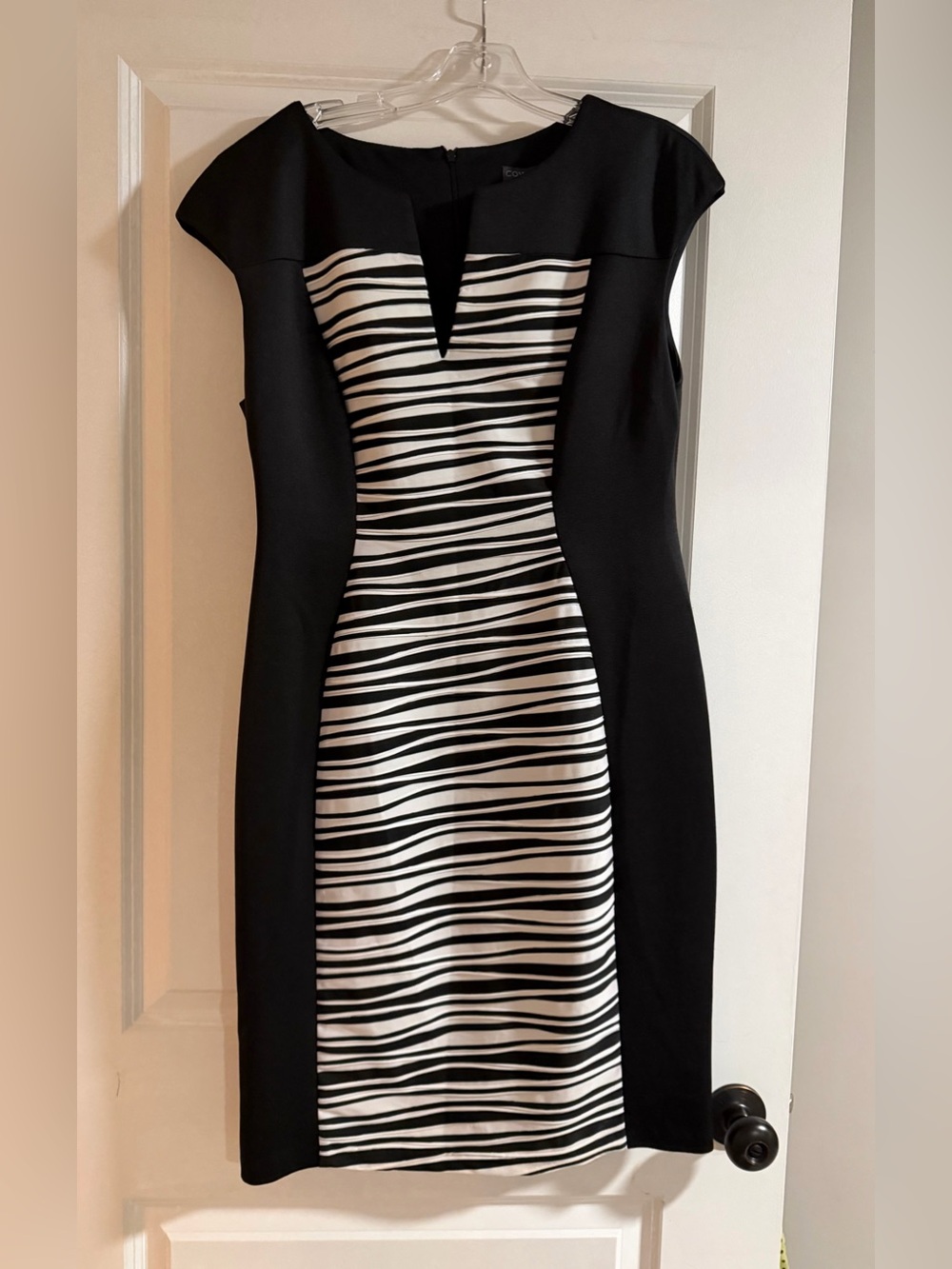 Covington Black Dress with White Striped Center Panel